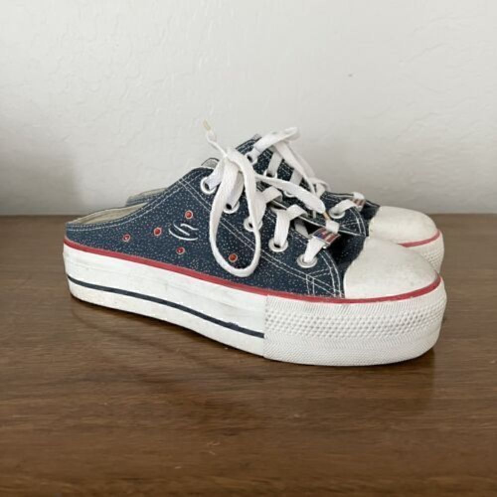 VTG Y2K Skechers Somethin’ Else Platform Mules Slip On USA FLAG RARE size 8.5